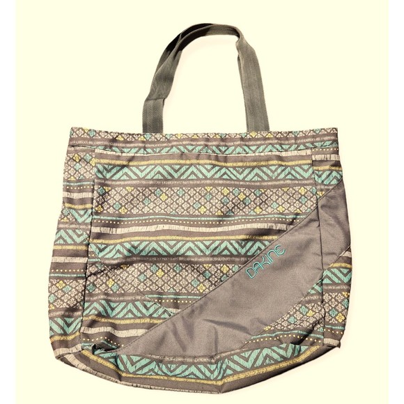 Dakine Layla Tote Bag Green Gray Print Zippered Closure Large 15" X 15" - Picture 1 of 6